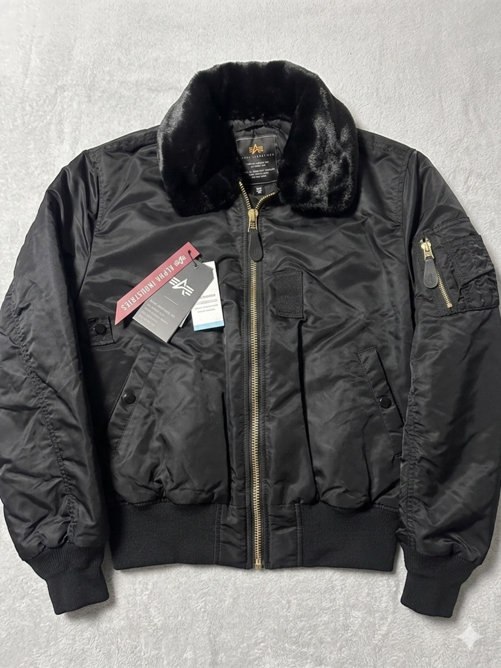 Alpha Industries Black Bomber Jacket with Faux Fur Collar